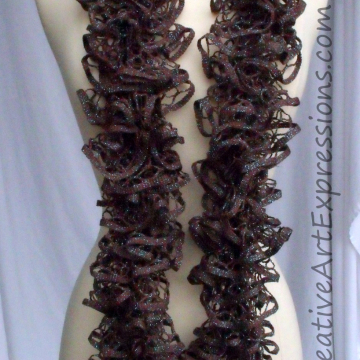 Creative Art Expressions Hand Knitted Brown & Turquoise Glam Ruffle Scarf