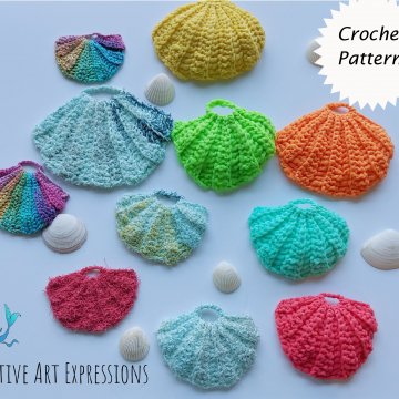 Seashell Scrubby Crochet Pattern, PDF Downloadable Pattern, Video Tutorials, Crochet Pattern, Mermaid Crochet, Ocean Crochet, Novelty Scrubby Pattern
