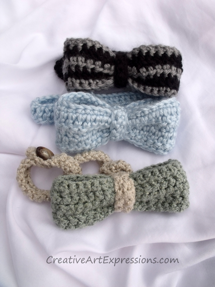 Creative Art Expressions Hand Crocheted Set of 3 Bow Ties