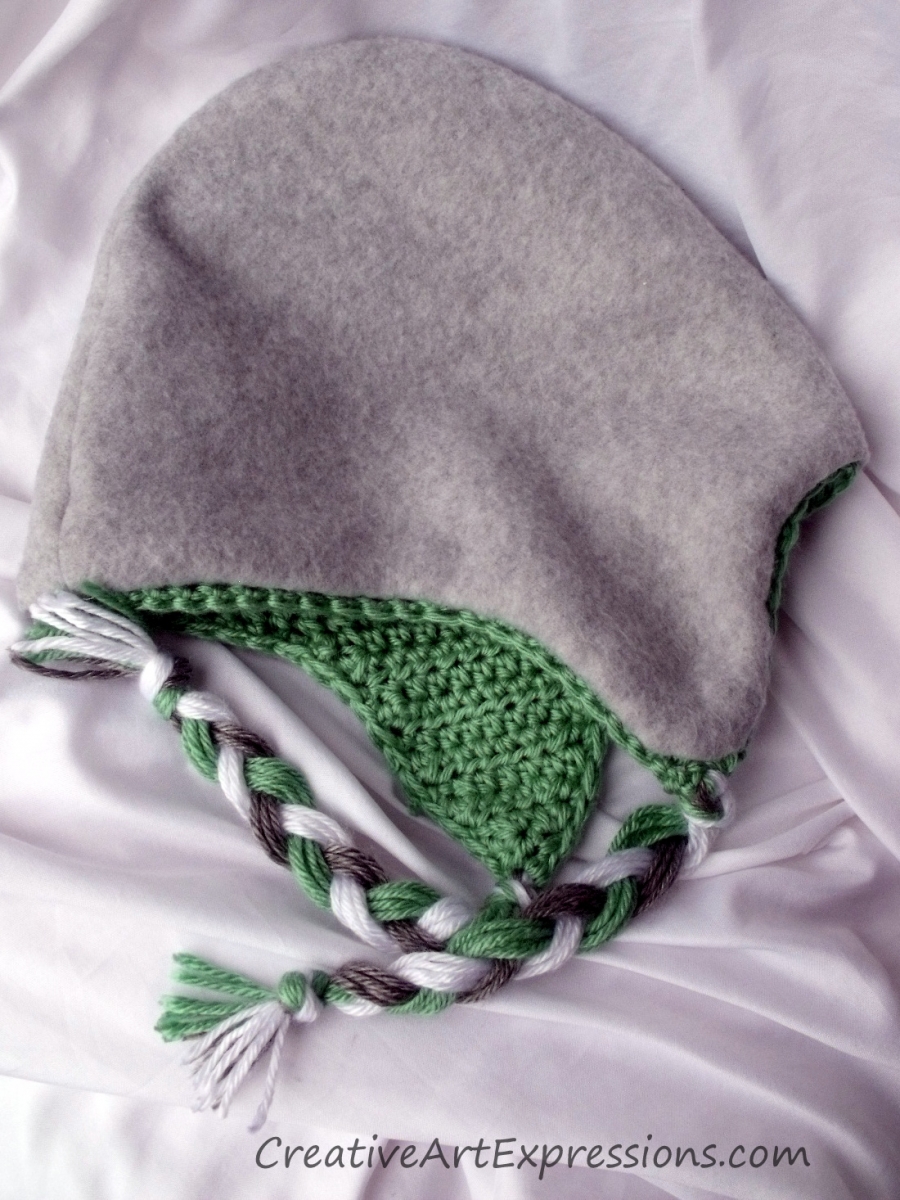 Creative Art Expressions Hand Crochet Green & Gray Owl Fleece Lined Teen Hat