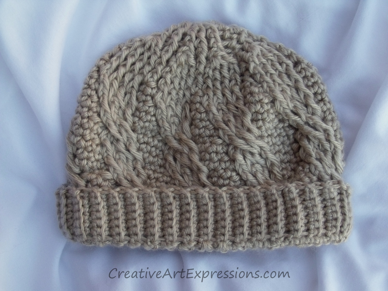 Hand Crocheted Cable Stitch Baby Beanie