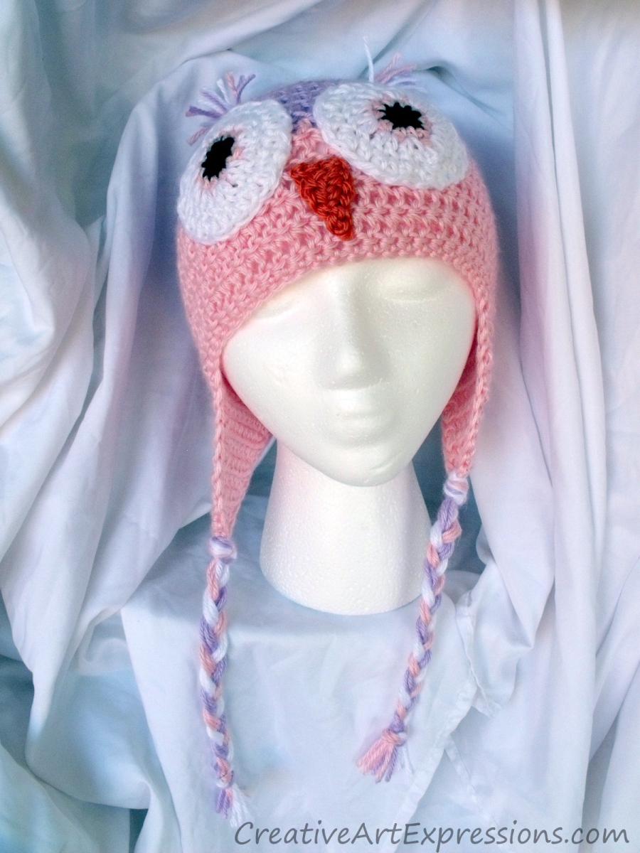 Creative Art Expressions Hand Crocheted Pink & Purple Adult Owl Hat