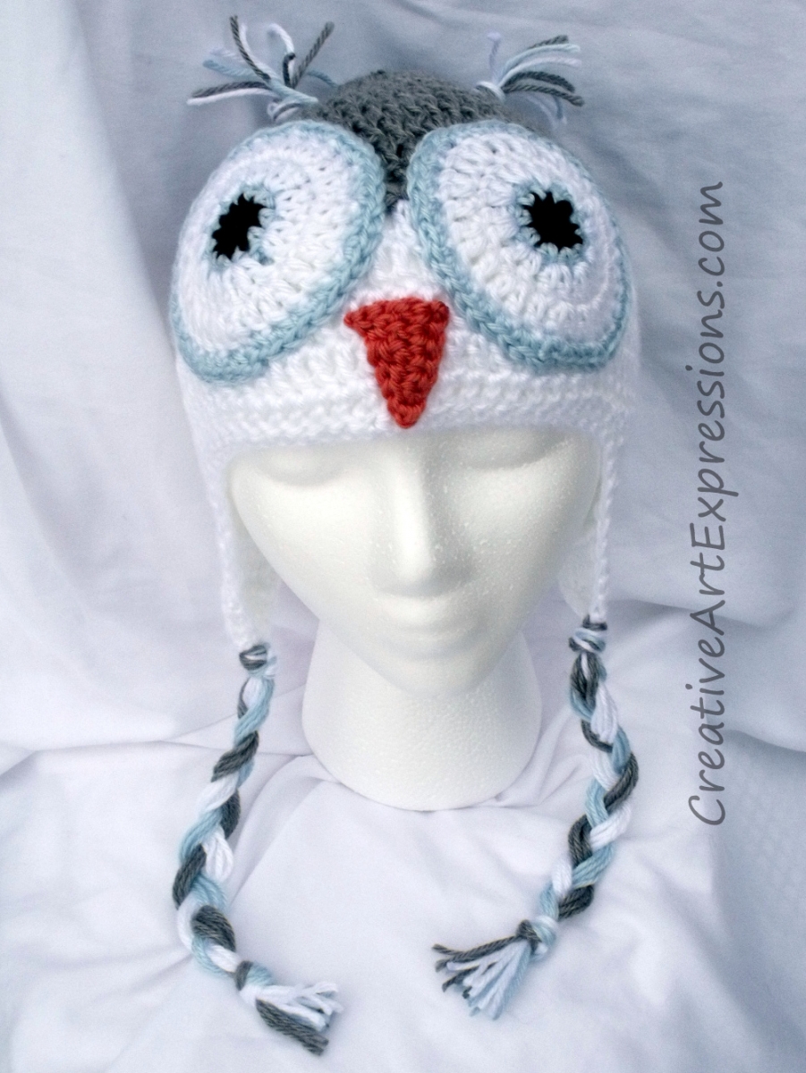 Creative Art Expressions Hand Crochet Gray & White Teen Owl Hat