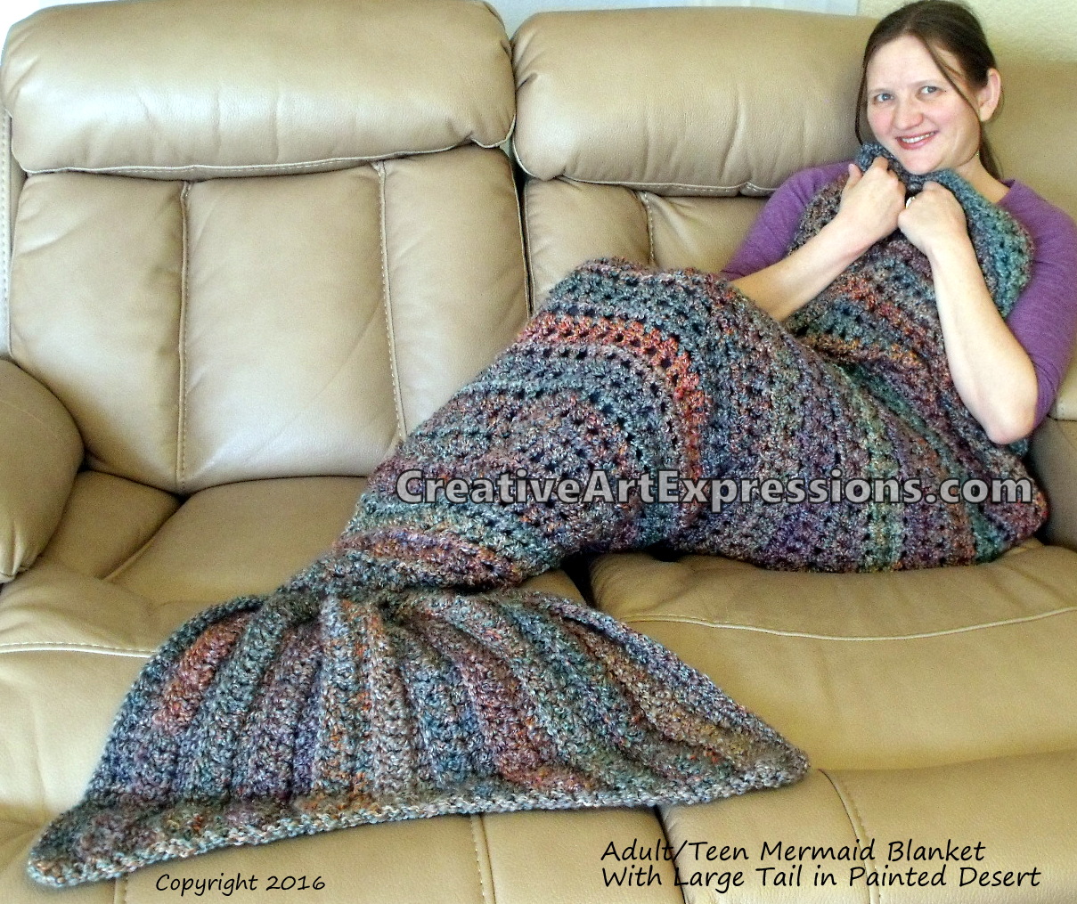 Mermaid Blanket Adult/Teen Crocheted Large Fin in Painted Desert