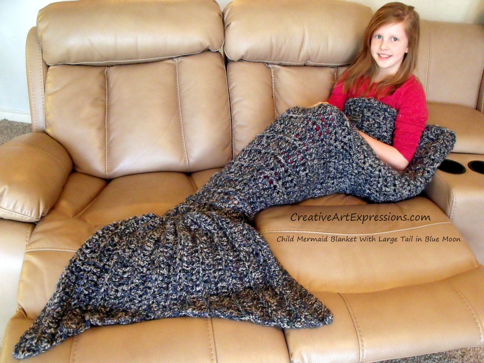 Creative Art Expressions Hand Crocheted Blue Moon Child Mermaid Blanket