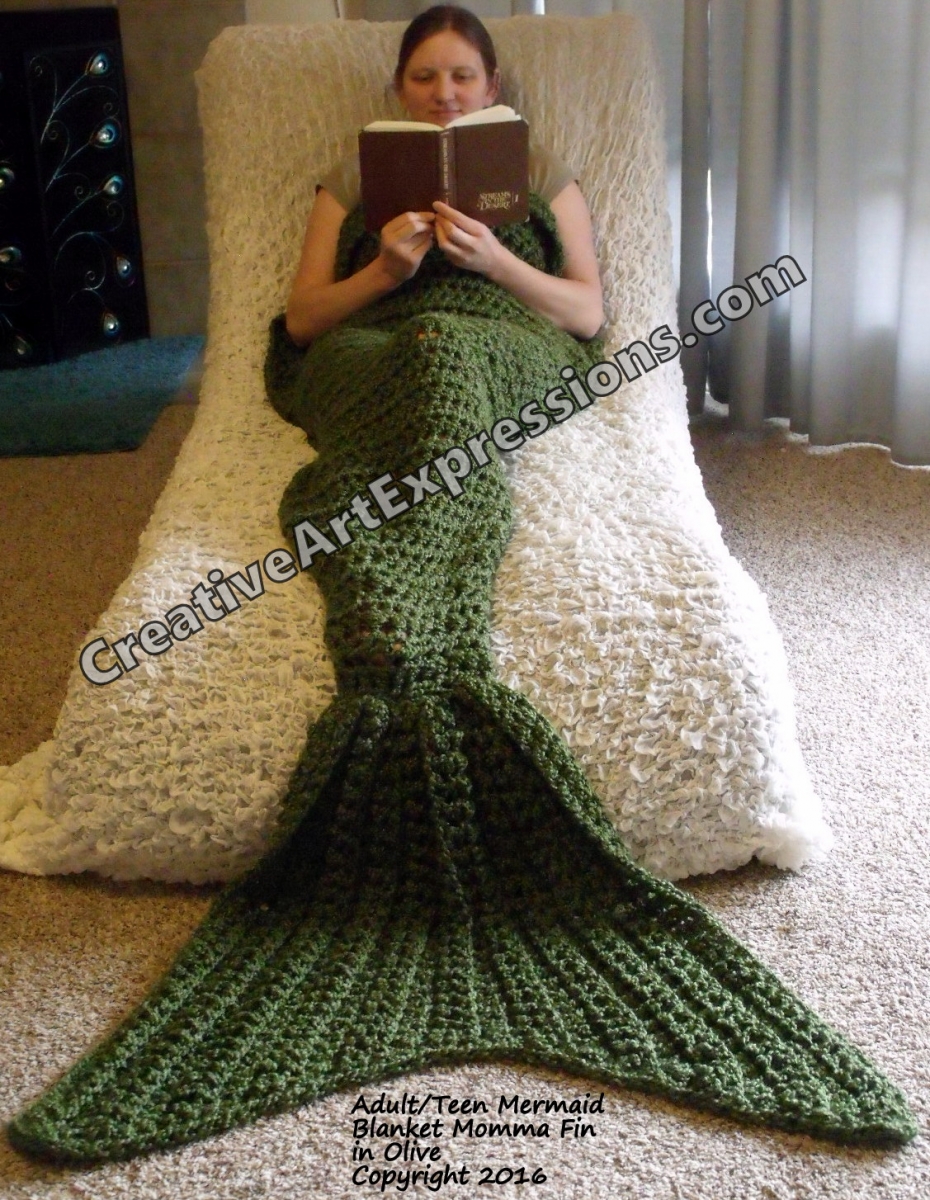 Mermaid Blanket Adult/Teen with Momma Fin in Olive