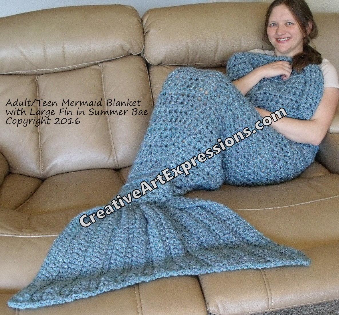Mermaid Blanket Adult/Teen with Large Fin in Summer Bay