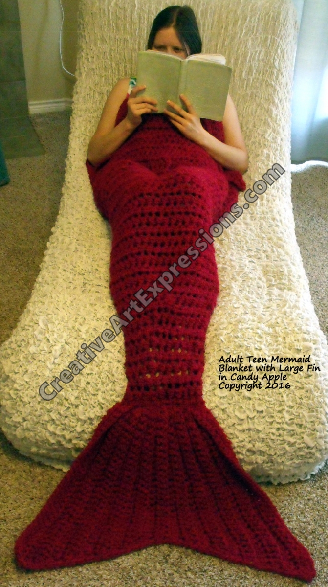 Red Mermaid Blanket Adult Teen with large Fin