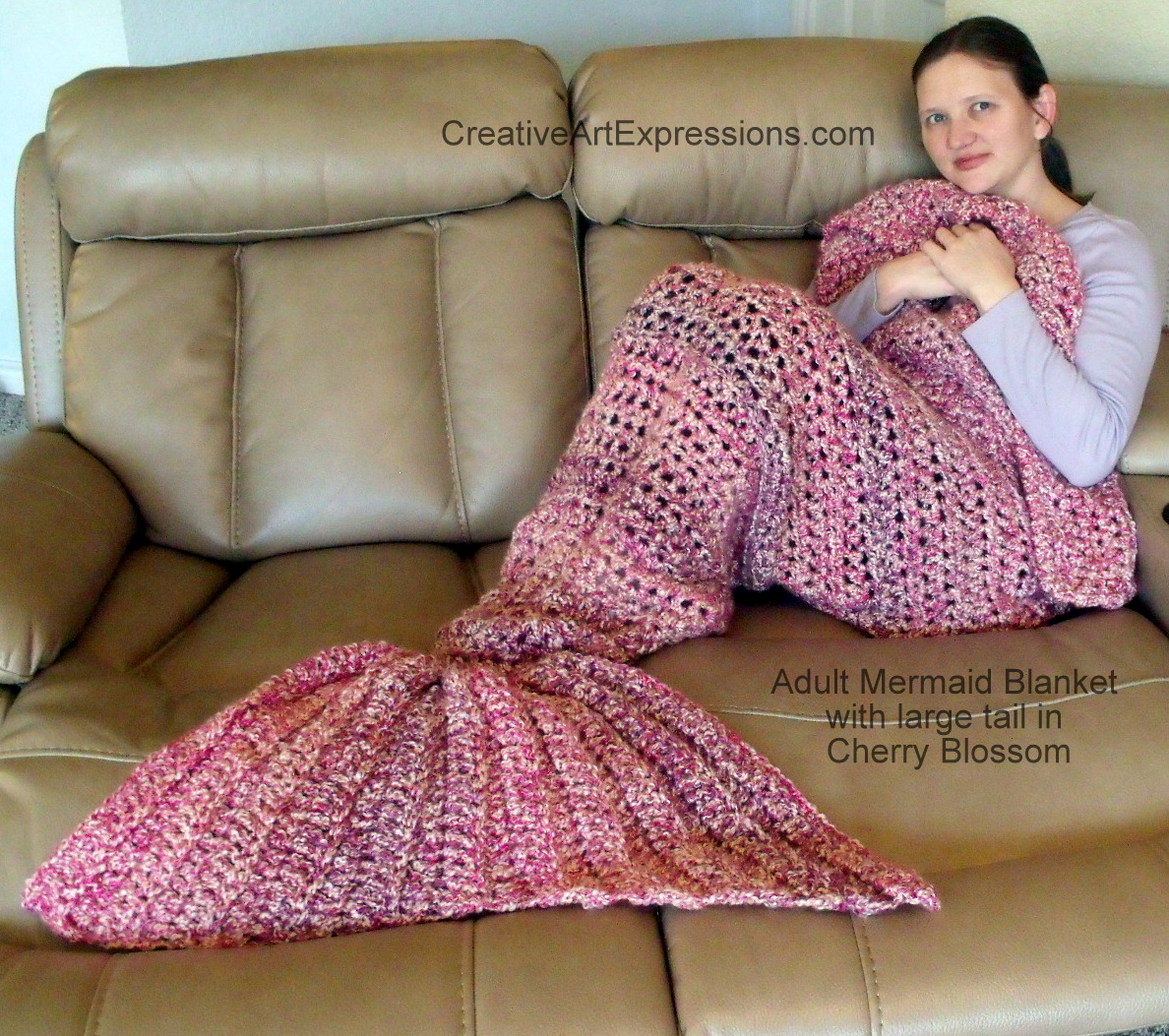 Hand Crocheted Adult Cherry Blossom Mermaid Blanket