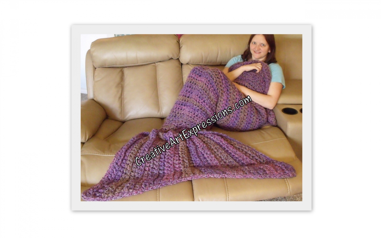 Purple Gold Pink Adult Teen Crocheted Mermaid Blanket