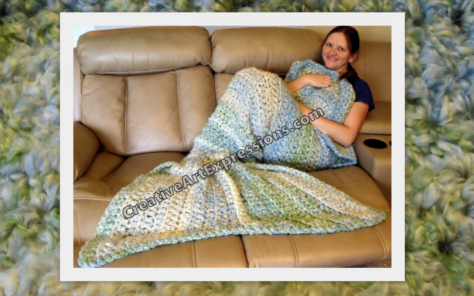 Blue Green Thick Mermaid Blanket Adult Teen Crocheted