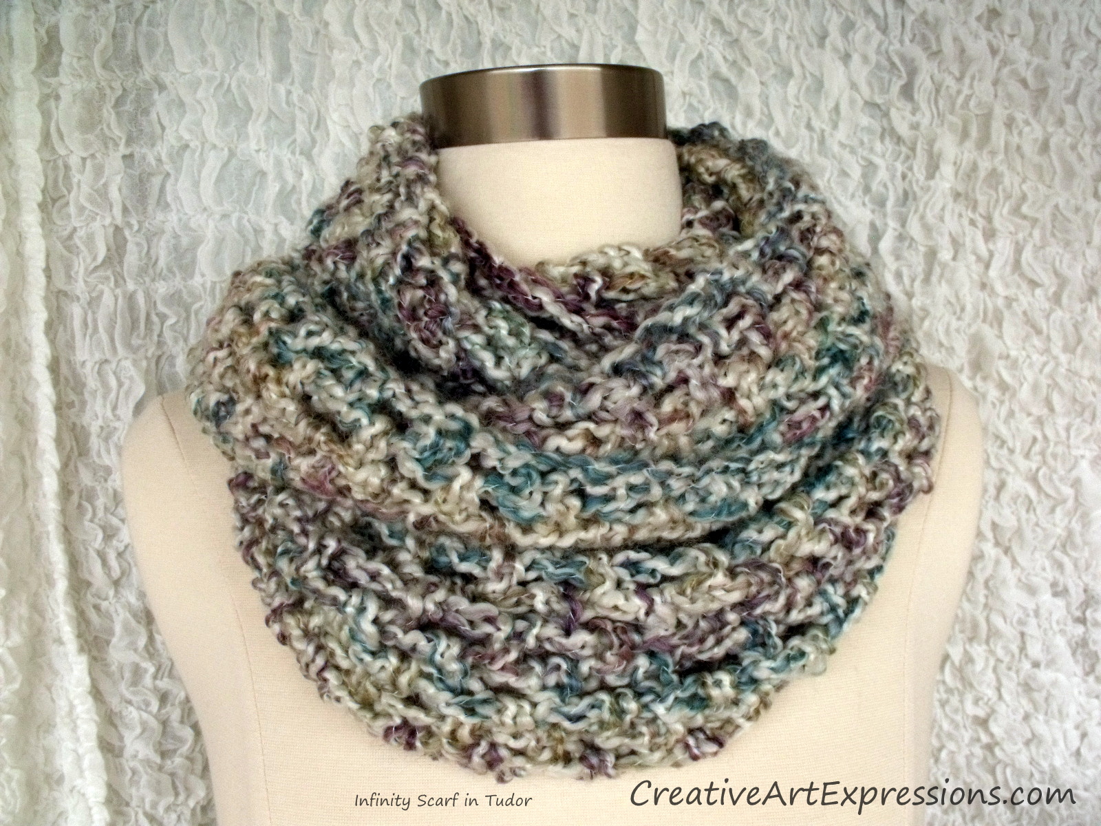 Crocheted Bulky Infinity Scarf In Tudor