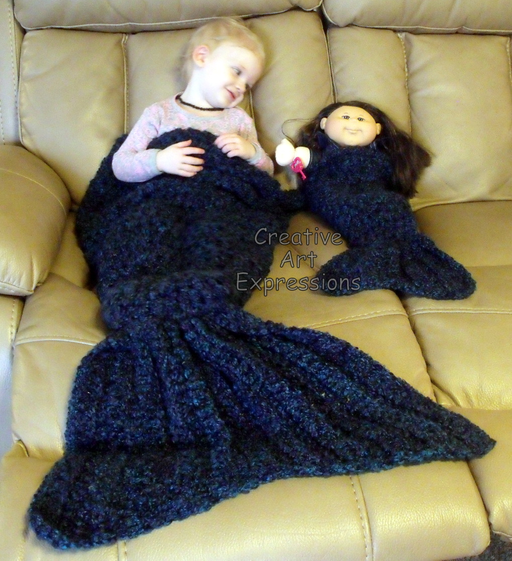 Toddler Mermaid Blanket & Doll Blanket in Dark Blue Purple