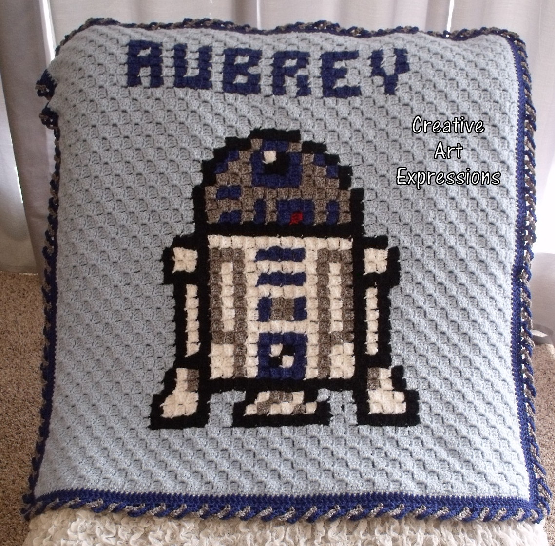 Blue Robot Blanket Corner to Corner Graphgan