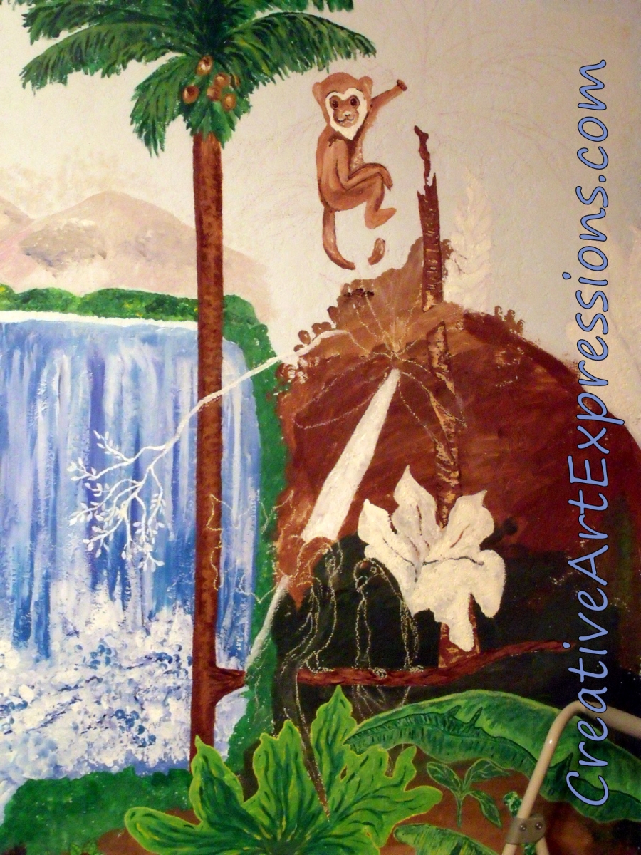 Creative Art Expressions Hand Painted Rain Forest  Mural In Progress