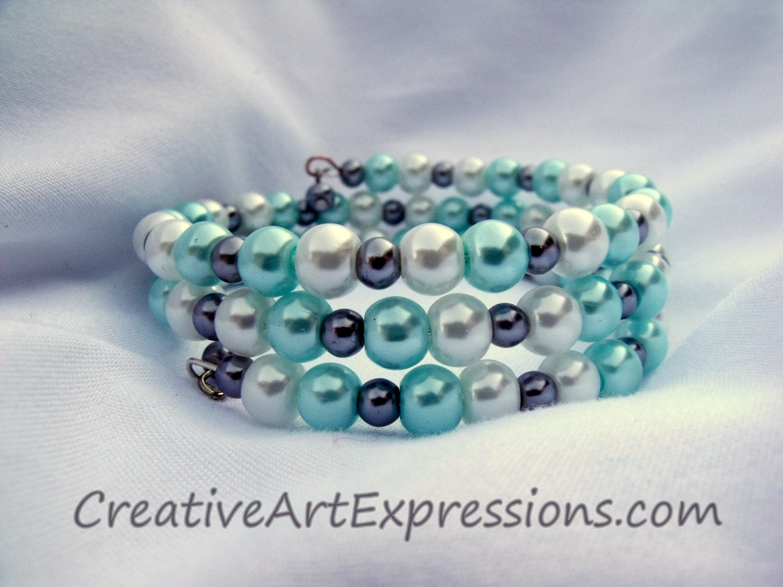 Creative Art Expressions Handmade Blue Silver & White Glass Pearl ...