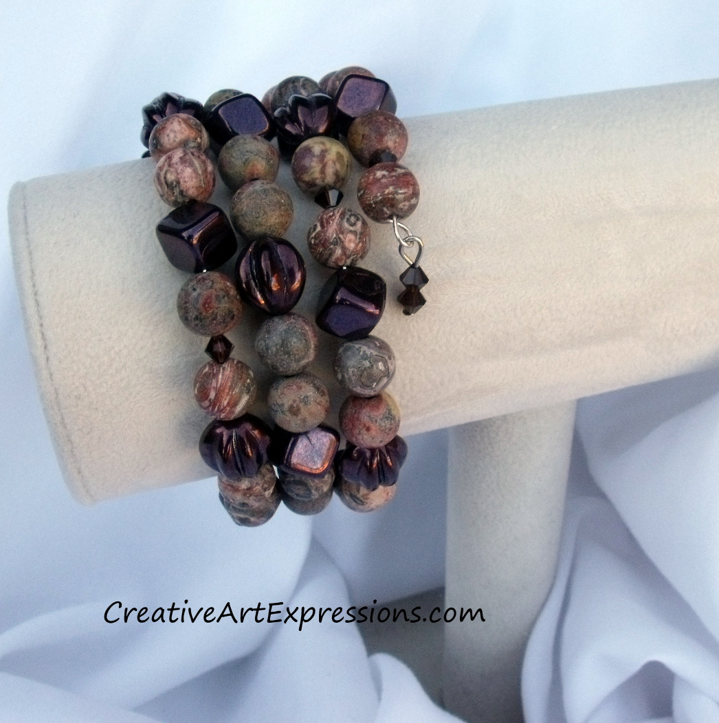 Creative Art Expressions Handmade Autumn Jasper Memory Wire Bracelet