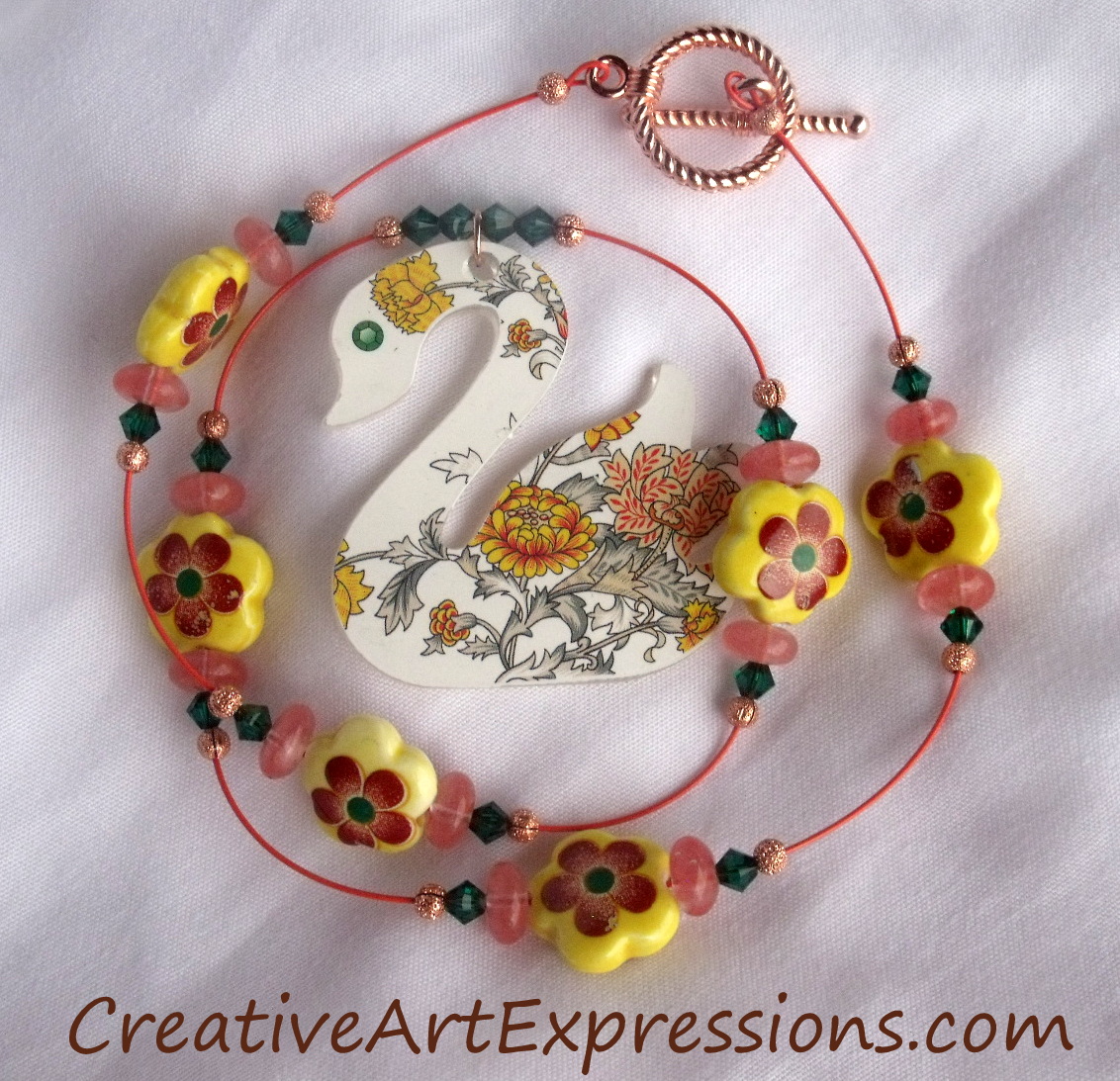 Creative Art Expressions Handmade Summer Swan Necklace