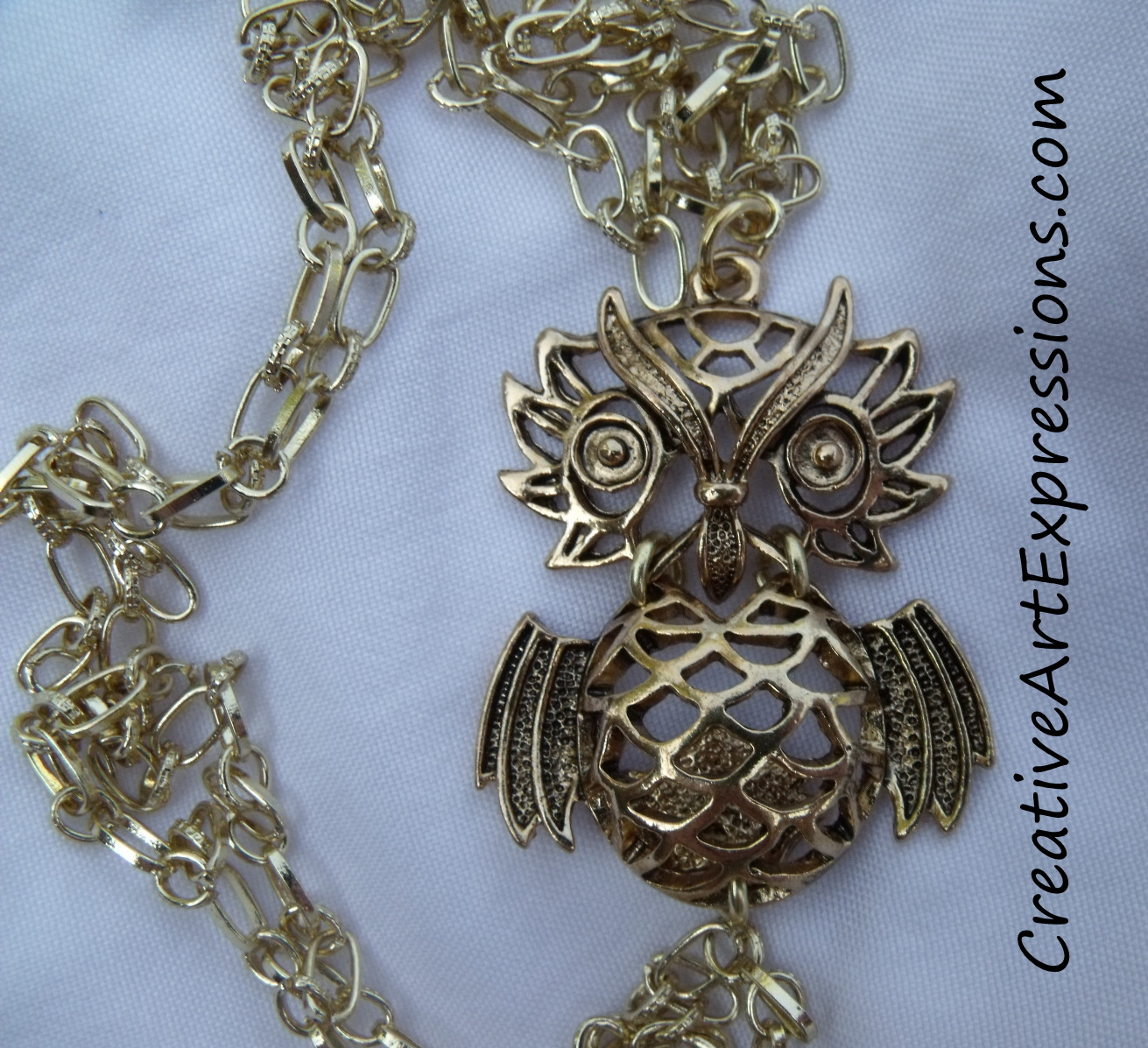 Creative Art Expressions Handmade Gold Owl Necklace