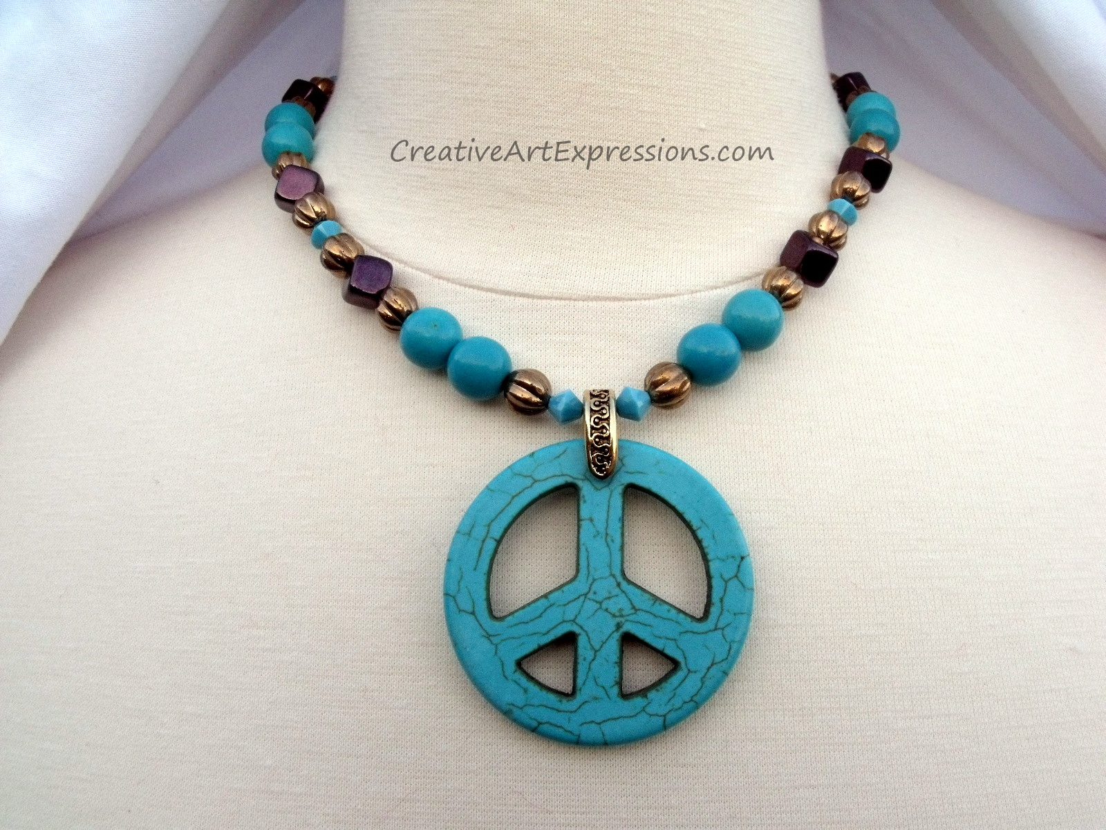 Creative Art Expressions Handmade Turquoise & Gold Necklace Jewelry Design