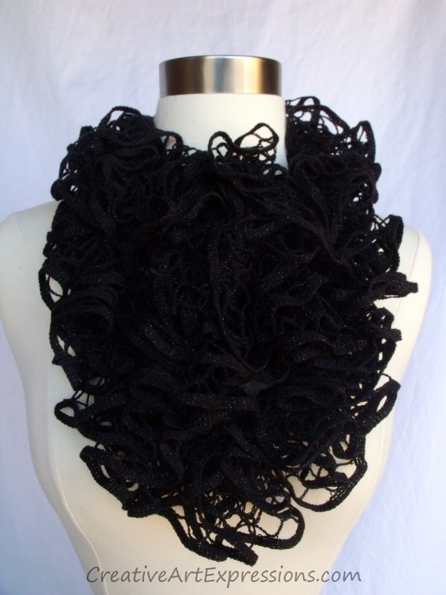 Creative Art Expressions Hand Knit Black Onyx Glam Ruffle