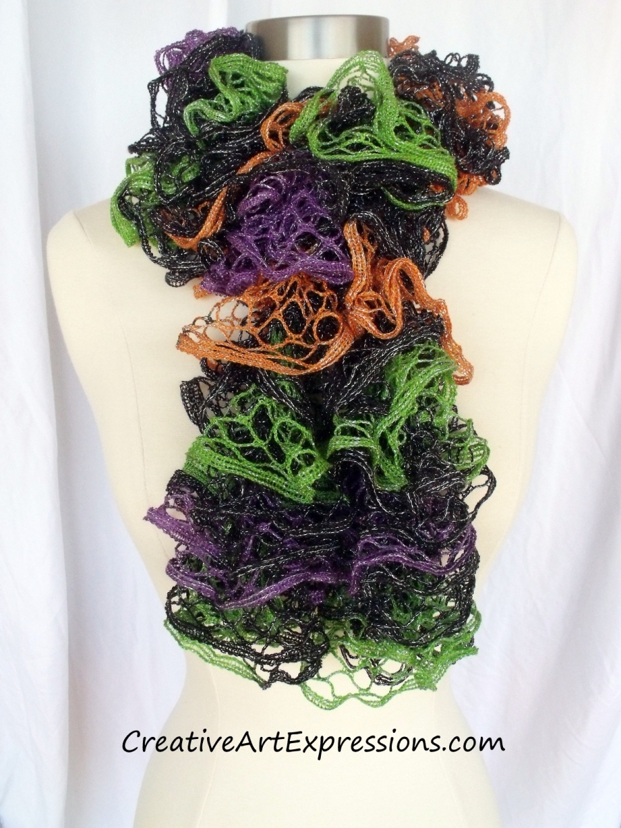 Creative Art Expressions Hand Knitted Halloween Ruffle Scarf 