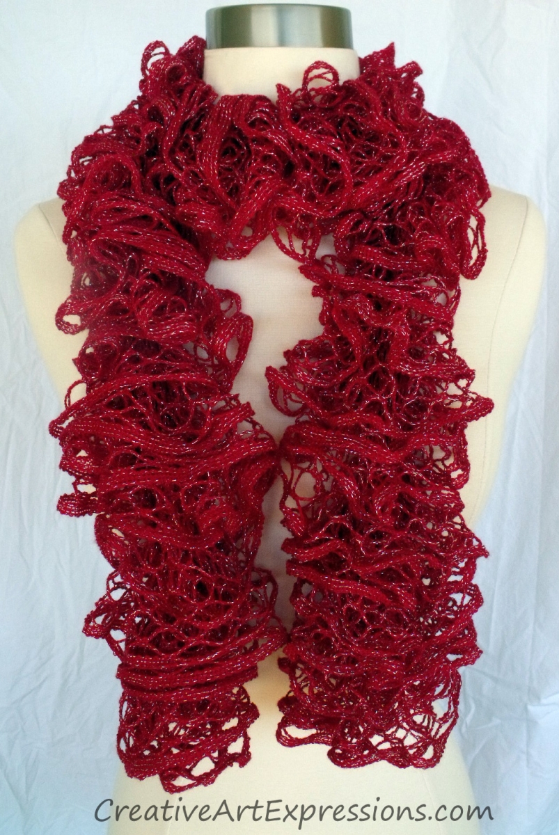 Creative Art Expressions Hand Knitted Red Christmas Ruffle Scarf