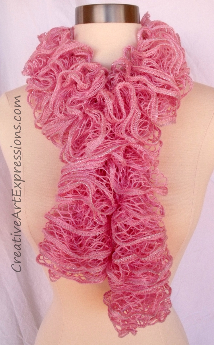 Creative Art Expressions Hand Knitted Pink Frill Ruffle Scarf