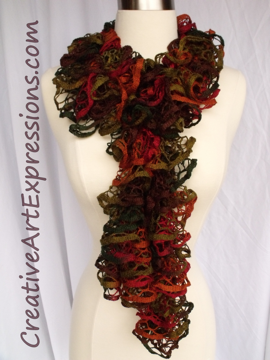 Creative Art Expressions Hand Knit Autumn Ruffle Scarf