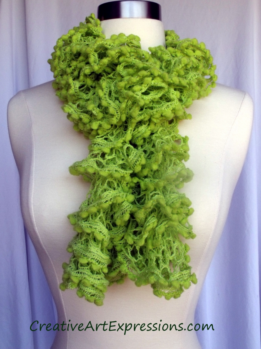 Creative Art Expressions Hand Knit Kiwi Green Ruffle Scarf