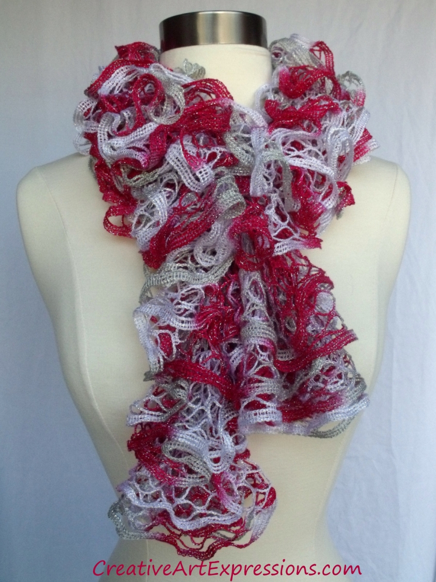 Creative Art Expressions Hand Knitted Candy Cane Christmas Ruffle Scarf