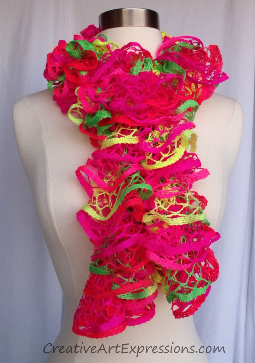 Creative Art Expressions Hand Knit Caribbean Neon Ruffle Scarf