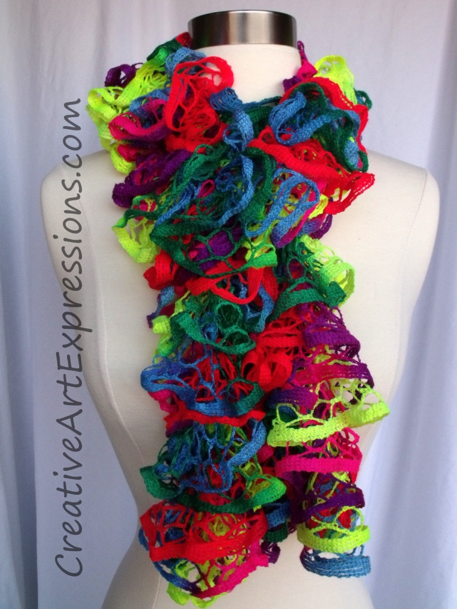 Creative Art Expressions Hand Knit Toucan Neon Ruffle Scarf