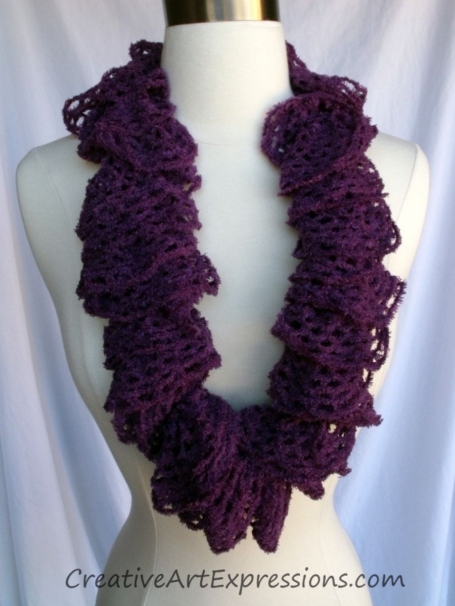 Creative Art Expressions Hand Knit Mulberry Frill Lace Soft Ruffle Scarf