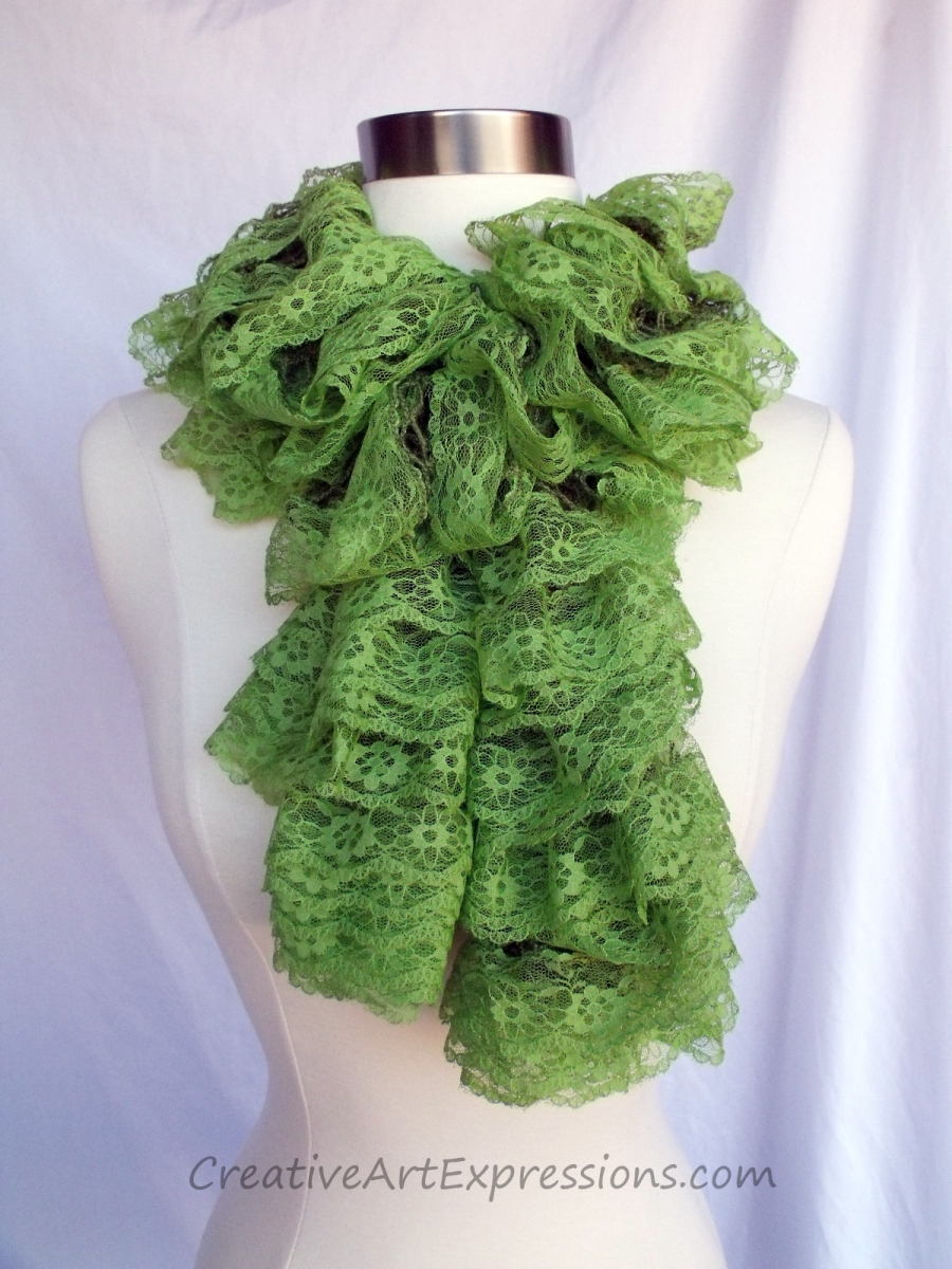 Creative Art Expressions Hand Knit Kiwi Lace Ruffle Scarf
