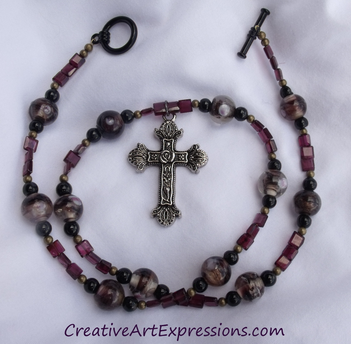 Creative Art Expressions Handmade Amethyst & Gold  Confetti Prayer Beads Necklace Jewelry Design