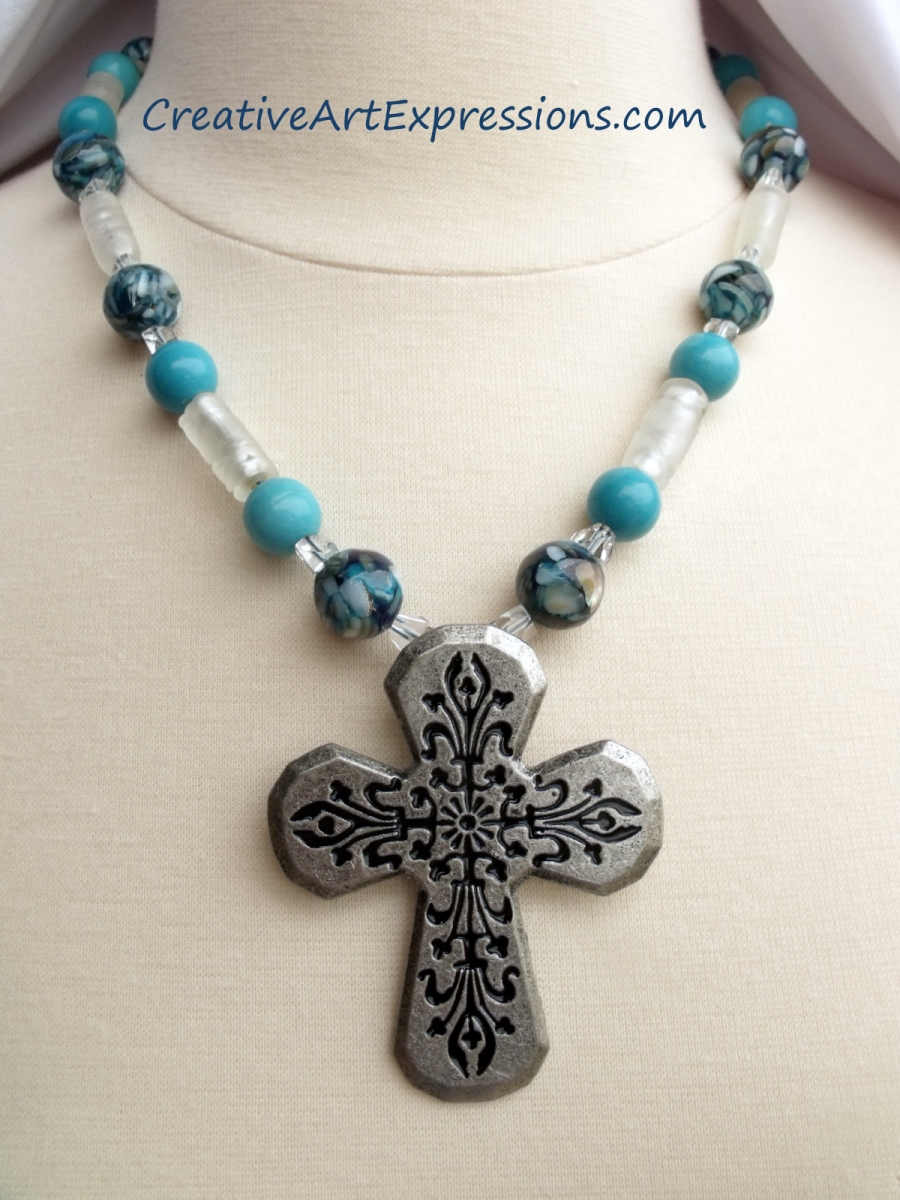 Creative Art Expressions Handmade Blue Prayer Beads Necklace Jewelry Design
